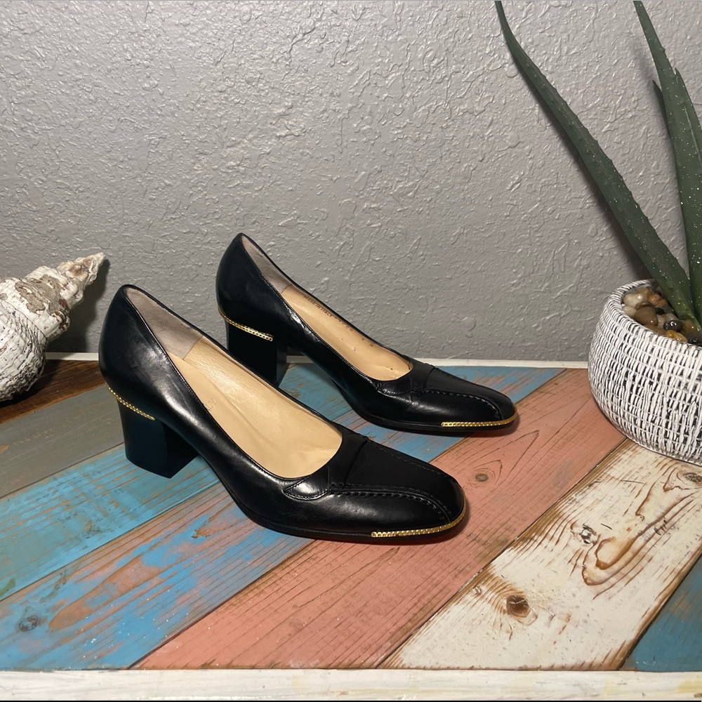 Bally Talasea leather heel pumps black gold women’s size 6